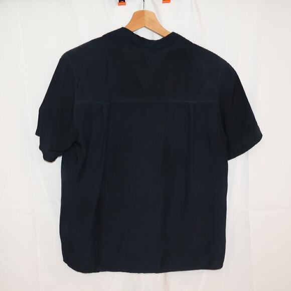 Seta Studio Blouses 100% Silk Size Small Short Sleeve Midnight Blue Button Up - Picture 1 of 13